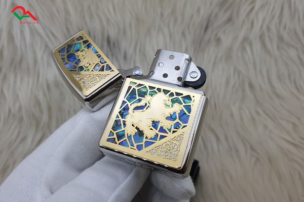 Zippo Armor  Kì Lân ốp khảm trai 2 mặt ZN222