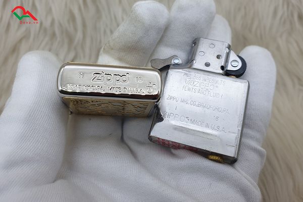 Zippo Armor  Kì Lân ốp khảm trai 2 mặt ZN222