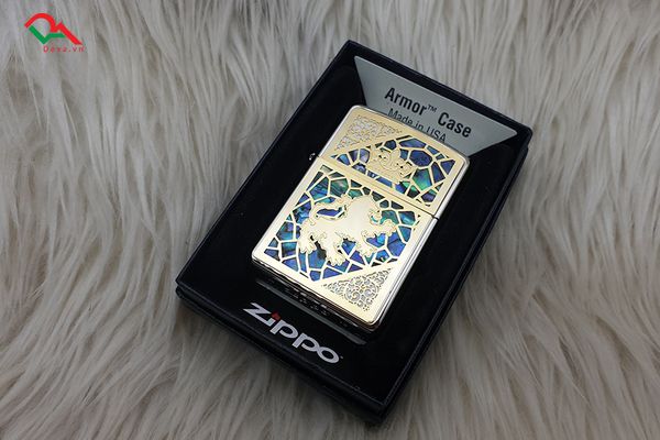 Zippo Armor  Kì Lân ốp khảm trai 2 mặt ZN222