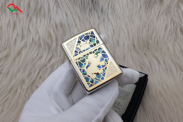 Zippo Armor  Kì Lân ốp khảm trai 2 mặt ZN222