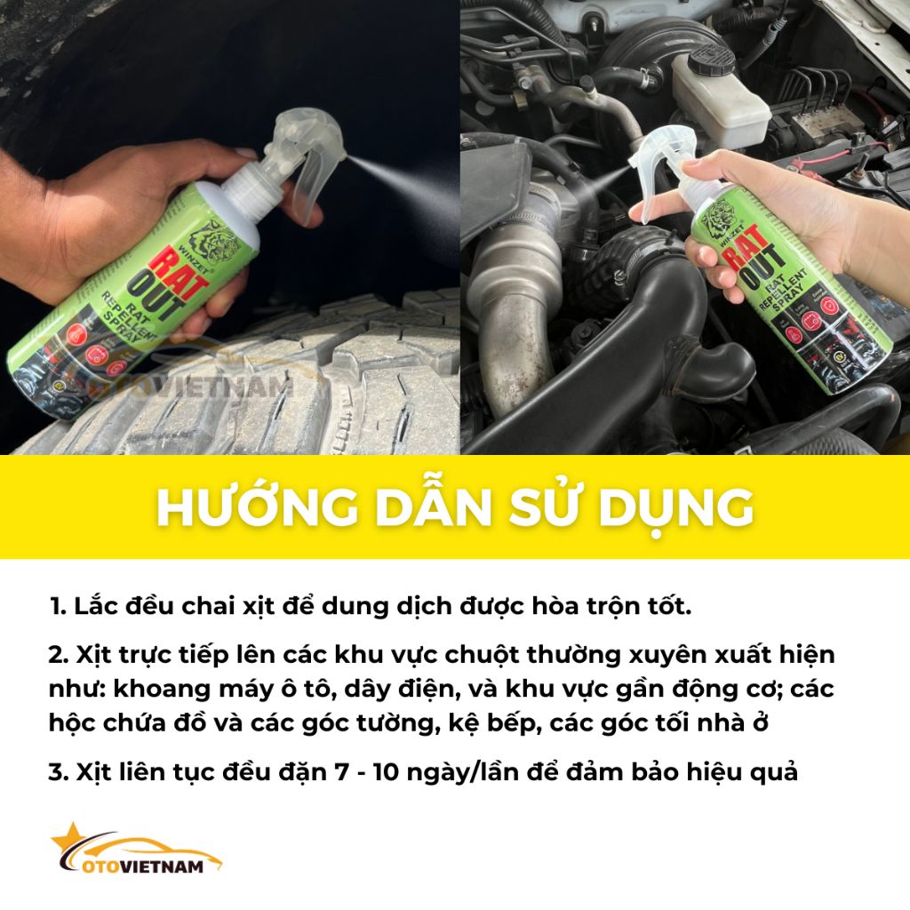 Xịt Đuổi Chuột Ấn Độ Winzet Rat Out 200ML - Chống Chuột Ô Tô Cao Cấp, An Toàn Cho Người & Vật Nuôi