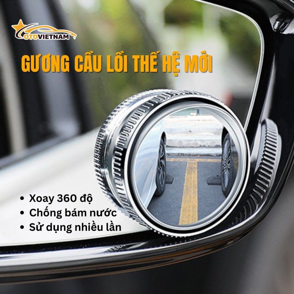 Cặp 2 Gương Cầu Lồi Gắn Kính Hậu Ô Tô Xoay 360° – Xoá Điểm Mù, Đế Hút Chân Không