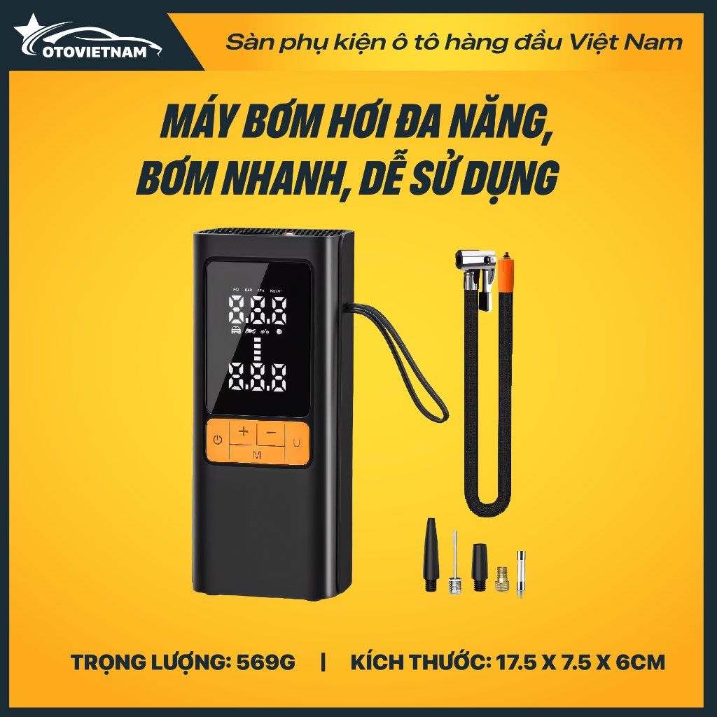 Bơm Lốp Xe Máy, Ô Tô Jumbotec B03 – Pin 6000mAh & Điện 12V, Tự Ngắt, Đa Năng 4in1