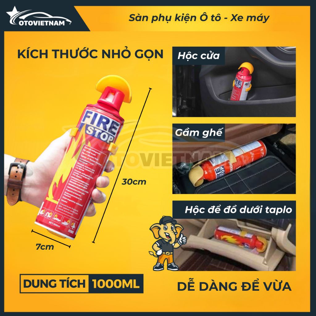 Bình Cứu Hoả Mini 1000ML, Dập Lửa Khẩn Cấp Trong Ô Tô, Văn Phòng - Bình Xịt An Toàn Đa Năng