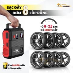 Bơm Lốp & Kích Bình Ô Tô 4in1 Jumbotec BM600, PIN 24.000mAh, Đèn Pin & Sạc Dự Phòng, Bảo Hành 24 Tháng