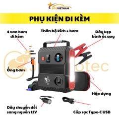 Bơm Lốp & Kích Bình Ô Tô 4in1 Jumbotec BM600, PIN 24.000mAh, Đèn Pin & Sạc Dự Phòng, Bảo Hành 24 Tháng