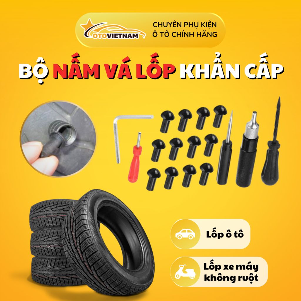 Bộ Nấm Vá Lốp Không Ruột JUMBOTEC - 10 Món Kèm Túi Da, Dùng Cho Ô Tô, Xe Máy, Không Cần Vá Trong