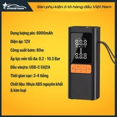 Bơm Lốp Xe Máy, Ô Tô Jumbotec B03 – Pin 6000mAh & Điện 12V, Tự Ngắt, Đa Năng 4in1