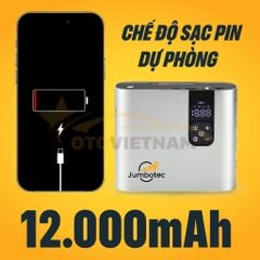Bơm Lốp Điện Tử 2 Xilanh JUMBOTEC B06, Điện Kép (Pin 12.000mAh | Tẩu 12V) - Đèn Pin & Sạc DP - BH 1 năm