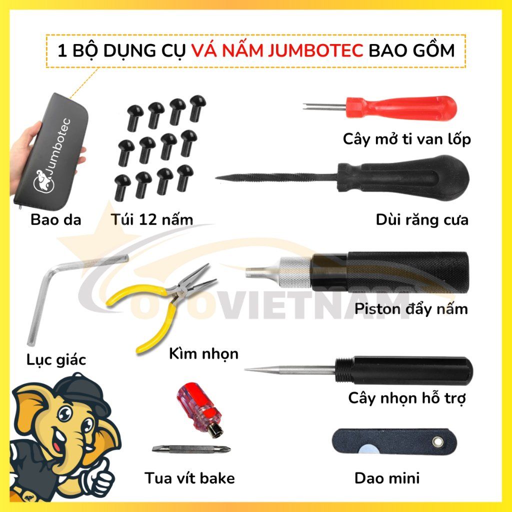 Bộ Cứu Hộ Lốp Xe Jumbotec B01 + Nấm vá lốp – Giải Pháp Cứu Hộ Xe Mọi Hành Trình