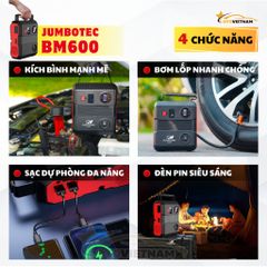 Bơm Lốp & Kích Bình Ô Tô 4in1 Jumbotec BM600, PIN 24.000mAh, Đèn Pin & Sạc Dự Phòng, Bảo Hành 24 Tháng