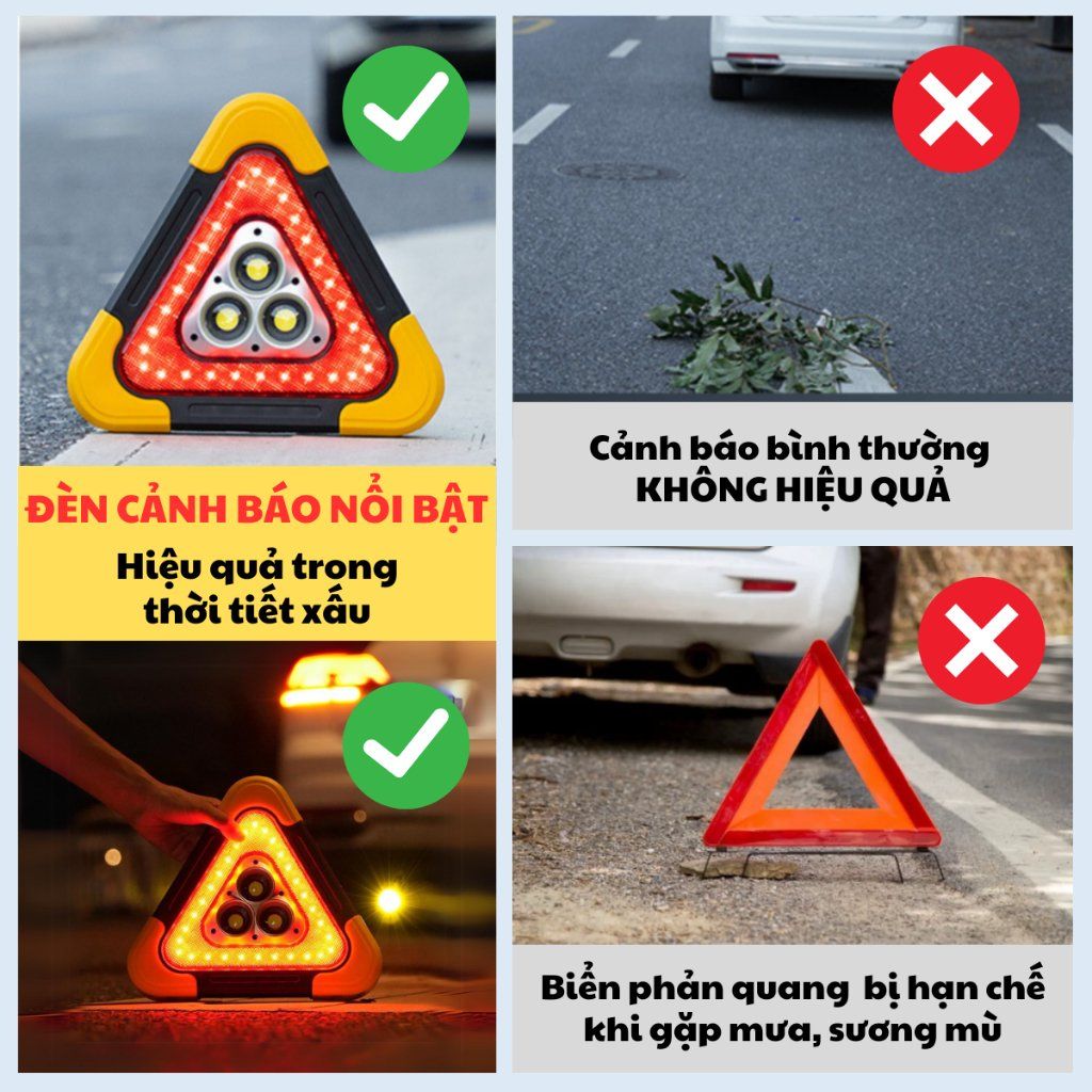 Đèn LED Cảnh Báo Nguy Hiểm Đa Năng Hình Tam Giác – Tích Hợp Pin Sạc Dự Phòng, Cảnh Báo & Chiếu Sáng Khẩn Cấp