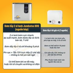 Bơm Lốp Điện Tử 2 Xilanh JUMBOTEC B06, Điện Kép (Pin 12.000mAh | Tẩu 12V) - Đèn Pin & Sạc DP - BH 1 năm