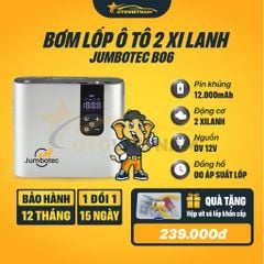 Bơm Lốp Điện Tử 2 Xilanh JUMBOTEC B06, Điện Kép (Pin 12.000mAh | Tẩu 12V) - Đèn Pin & Sạc DP - BH 1 năm