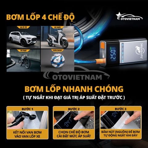 Kích Bình & Bơm Lốp Ô Tô, Xe Máy Jumbotec B05 Đa Năng 4in1 – Pin Khủng 12.400mAh | Bảo Hành 1 Năm