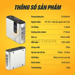 Bơm Lốp Điện Tử 2 Xilanh JUMBOTEC B06, Điện Kép (Pin 12.000mAh | Tẩu 12V) - Đèn Pin & Sạc DP - BH 1 năm