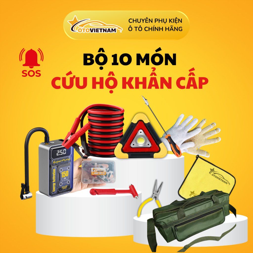 Bộ Dụng Cụ Cứu Hộ Khẩn Cấp Ô Tô 10 Món – An Tâm Lái Xe Mọi Tình Huống, Giải Quyết Sự Cố Nhanh Chóng