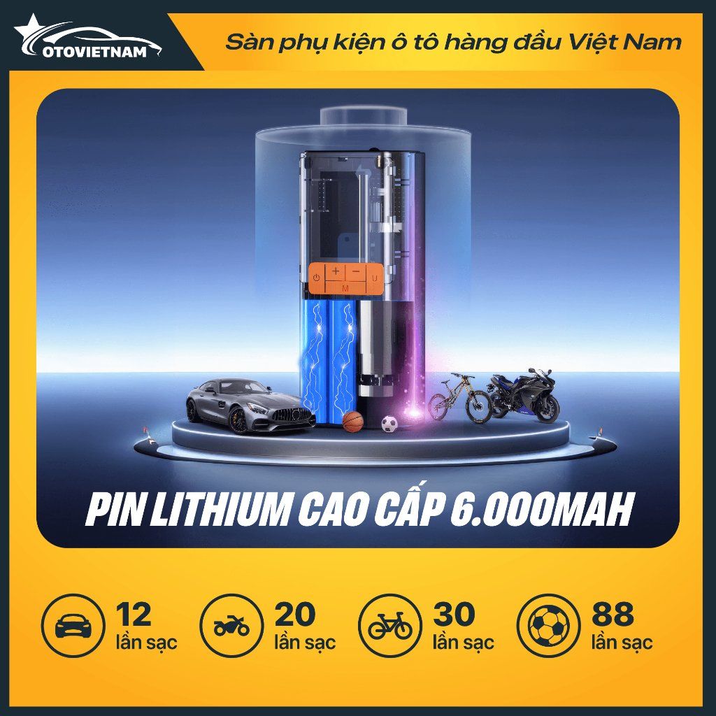 Bơm Lốp Xe Máy, Ô Tô Jumbotec B03 – Pin 6000mAh & Điện 12V, Tự Ngắt, Đa Năng 4in1