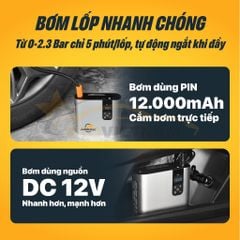 Bơm Lốp Điện Tử 2 Xilanh JUMBOTEC B06, Điện Kép (Pin 12.000mAh | Tẩu 12V) - Đèn Pin & Sạc DP - BH 1 năm