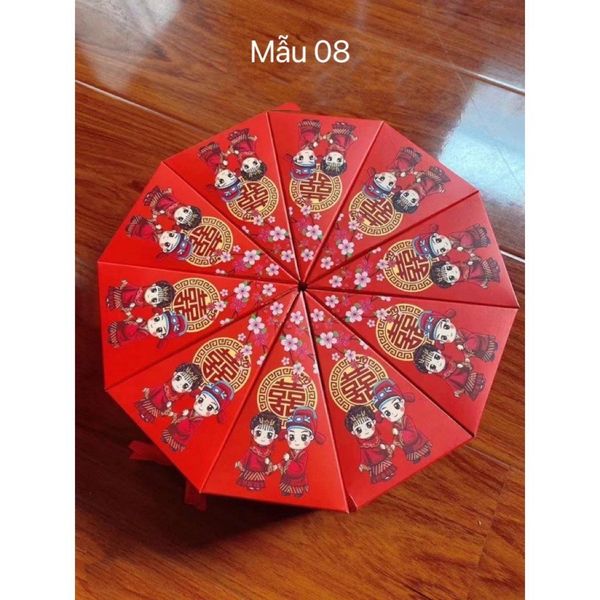 Vỏ hộp  tam giác ánh nhũ xếp tròn - vỏ hộp bánh cưới sang trọng