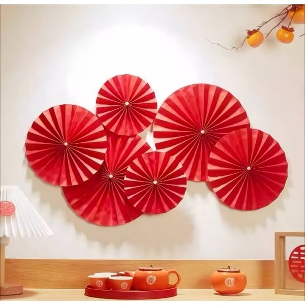 Set 6 quạt giấy - Decor trang trí nhà cửa - Trang trí Tết