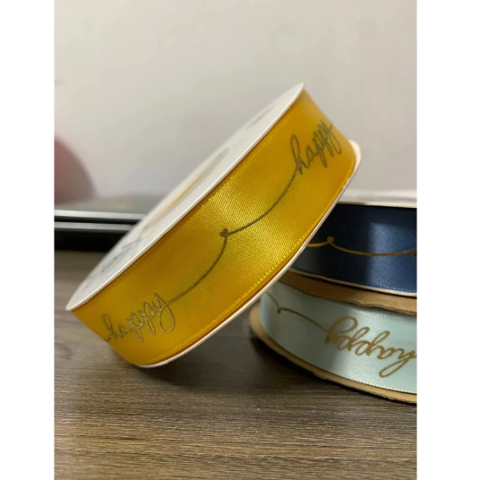 Ruy Băng Lụa In Chữ Happy Bản 2,5cm- Cuộn To Loại đẹp