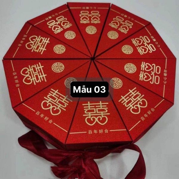 Vỏ hộp  tam giác ánh nhũ xếp tròn - vỏ hộp bánh cưới sang trọng