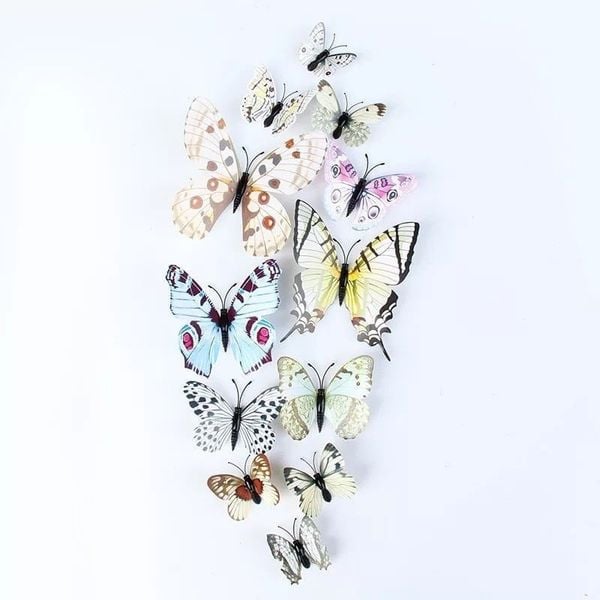 Set 12 con bươm bướm 3D dán tường, decor chụp ảnh, trang trí nhà cửa, trang trí bó hoa siêu đẹp