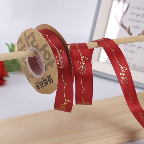 Ruy Băng Lụa In Chữ Happy Bản 2,5cm- Cuộn To Loại đẹp