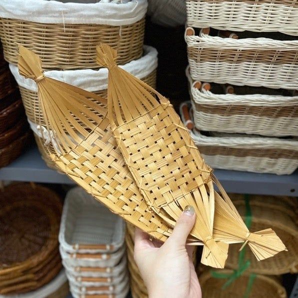 Thuyền tre decor trang trí đựng đồ ăn, hoa quả, trang trí đựng oản