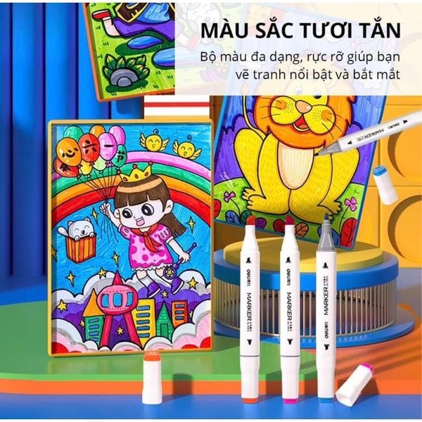 Bút lông màu Marker - 2 đầu hộp nhựa Deli cao cấp - Tô màu vẽ tranh chuyên nghiệp