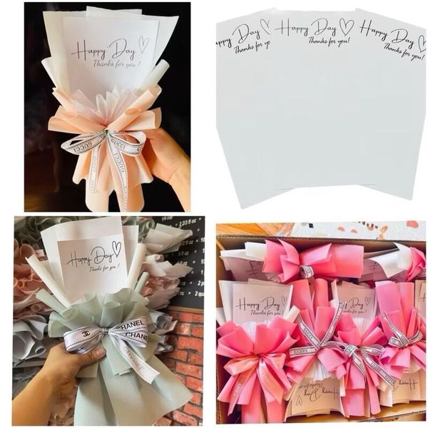 Giấy gói hoa - Set 10 tờ giấy mini lót bó hoa 1-3 bông chữ Happy Day - Khổ 13x25cm