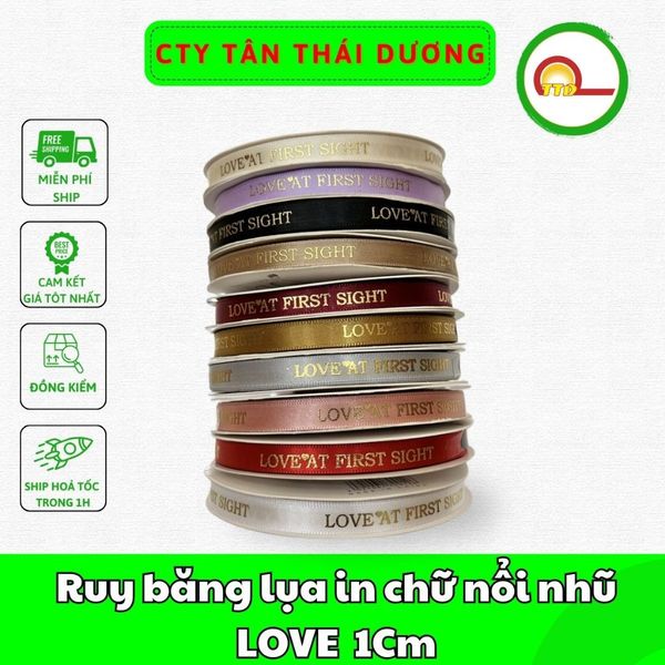 (1Cm 45Met ) Ruy băng lụa , in nổi chữ LOVE - Loại Đẹp