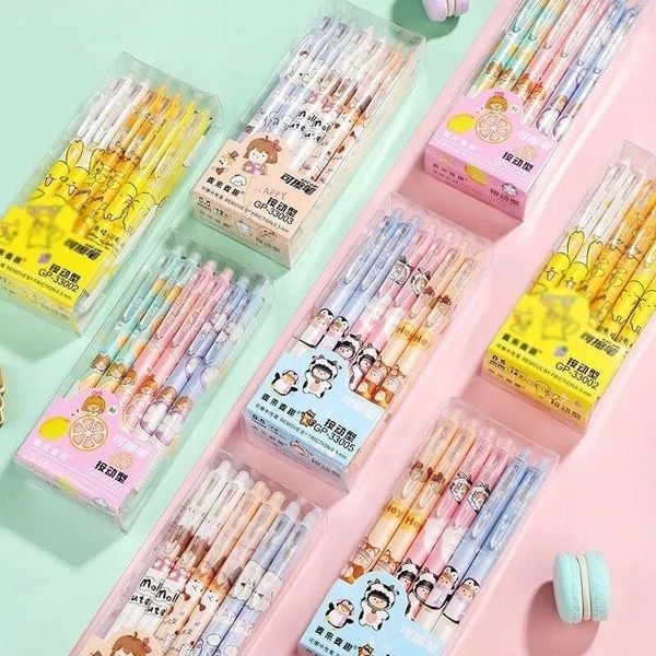 Hộp 12 chiếc bút gel xoá được dạng bấm mực tím
