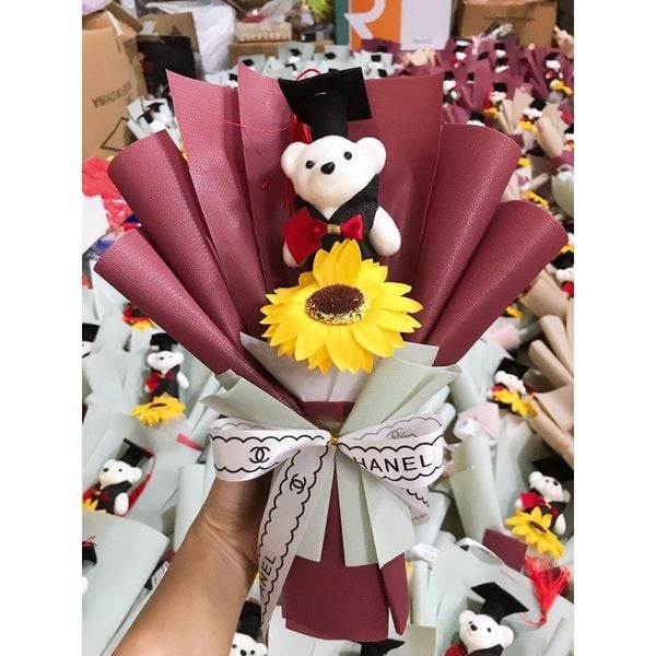 (Lẻ 1 Con) Gấu xốp tốt nghiệp - Gấu cử nhân - Decor Trang trí bó hoa, làm quà tặng cực đẹp size 14cm