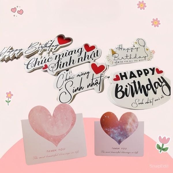 Banner Happy Birthday - Chúc mừng sinh nhật, tag cài thiệp, lãng hoa giỏ quà (Ngẫu Nhiên)