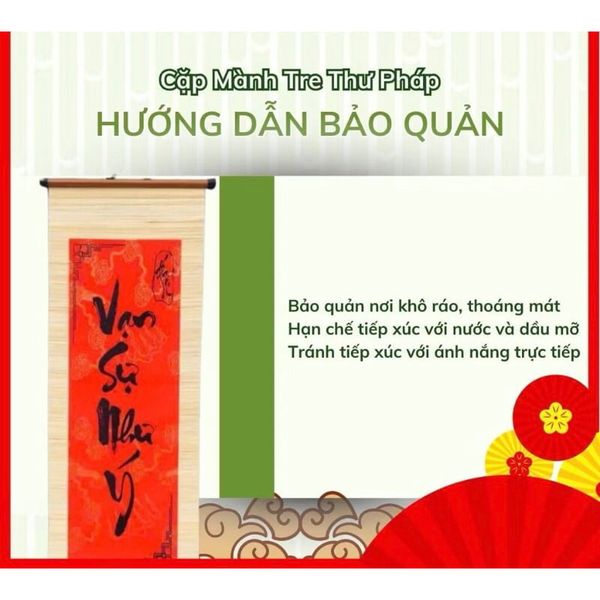 Cặp mành tre câu đối đỏ viết chữ Thư Pháp - Mành tre câu đối đỏ Decor trang trí Tết