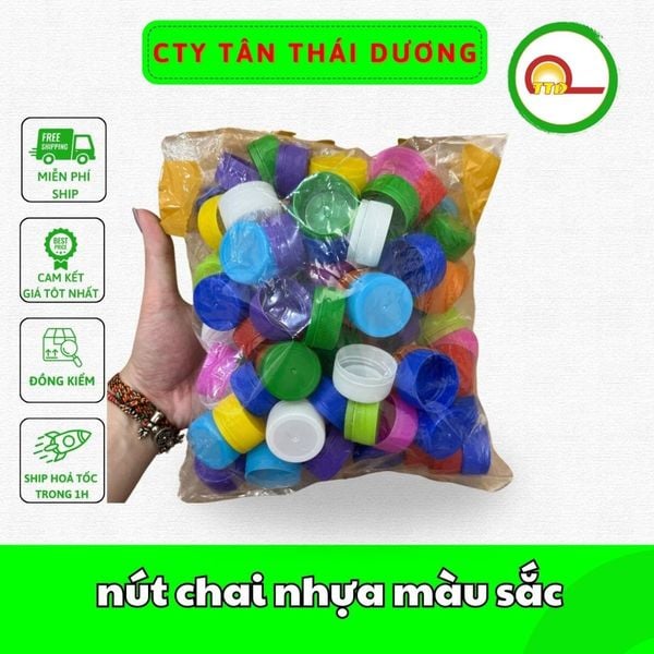 100 nút chai nhựa màu sắc - làm đồ handmade- giáo cụ học tập