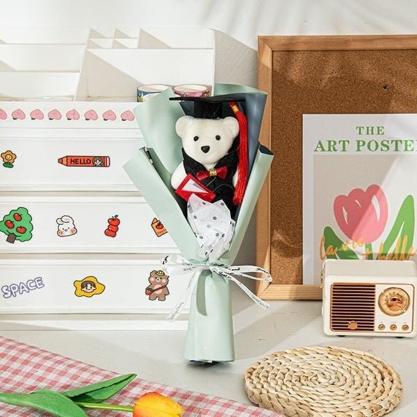 (Lẻ 1 Con) Gấu xốp tốt nghiệp - Gấu cử nhân - Decor Trang trí bó hoa, làm quà tặng cực đẹp size 14cm