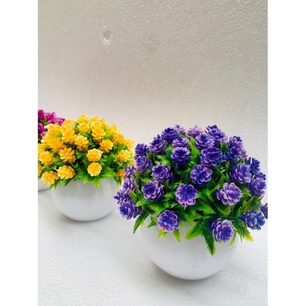 Hoa giả - Chậu hoa baby tròn nhỏ để bàn - Decor trang trí siêu xinh