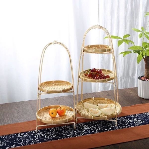 Mẹt tre tầng đan thủ công đựng đồ ăn, trang trí phụ kiện decor chụp ảnh