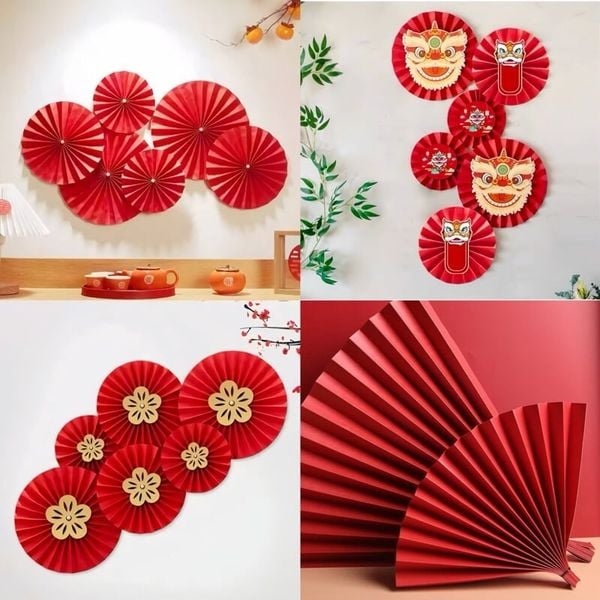 Set 6 quạt giấy - Decor trang trí nhà cửa - Trang trí Tết