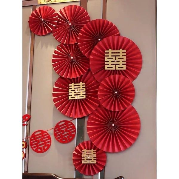 Set 6 quạt giấy - Decor trang trí nhà cửa - Trang trí Tết