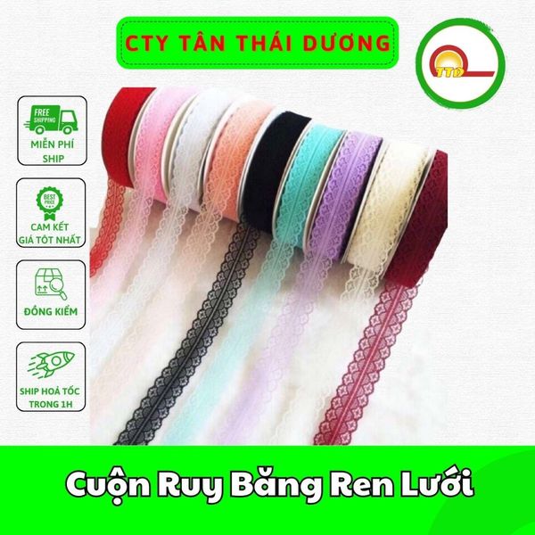 Cuộn Ruy Băng Ren Lưới 40Met Hoạ Tiết Bo Tròn