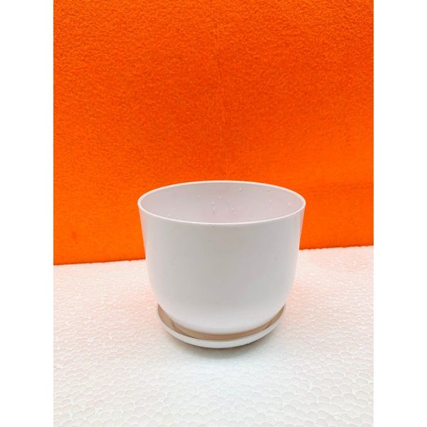 (Loại dày) Chậu trồng cây - Chậu nhựa tròn giả sứ kèm đĩa trồng cây cảnh mini, sen đá - Chậu trồng hoa