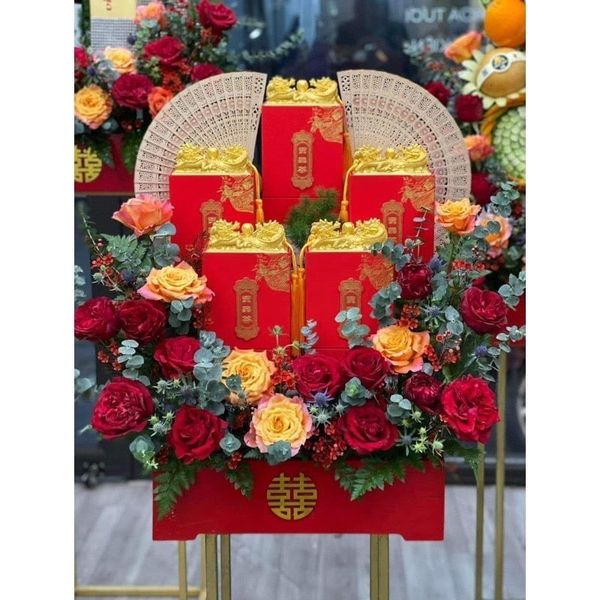 Hộp đựng trà long ấn cao cấp - Xếp tráp ăn hỏi, tháp lễ và lãng quà tặng cực sang