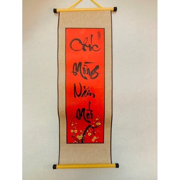 Cặp liễn mành thư pháp - Câu đối gấm, Mành thư pháp trang trí Tết - Decor dân gian ngày Tết