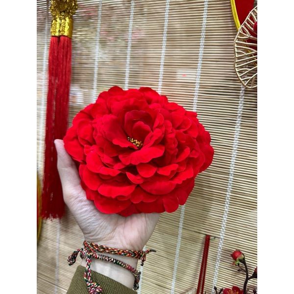 Đầu Bông Hoa Mẫu Đơn Đỏ Size 15cm Dùng Để Trang Trí Tết - Decor Tháp Nước,Tháp Bánh,Tháp Oản Tài Lộc