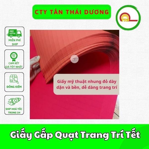 Giấy Gấp Quạt Trang Trí Tết,Giấy Đỏ Gấp Quạt Có Nếp Chất Liệu Nhung 1 Tờ 54x79cm