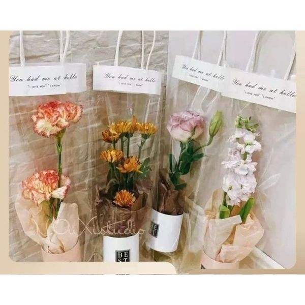 Túi đựng hoa bóng kính quai cầm giấy đủ kích cỡ